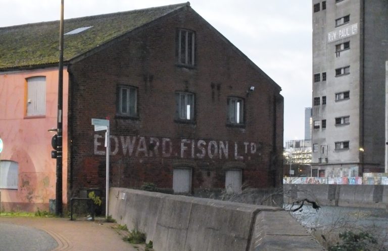 A picture of Edward Fison Ltd. on the quayside of Stoke Quay, Ipswich, Suffolk. 