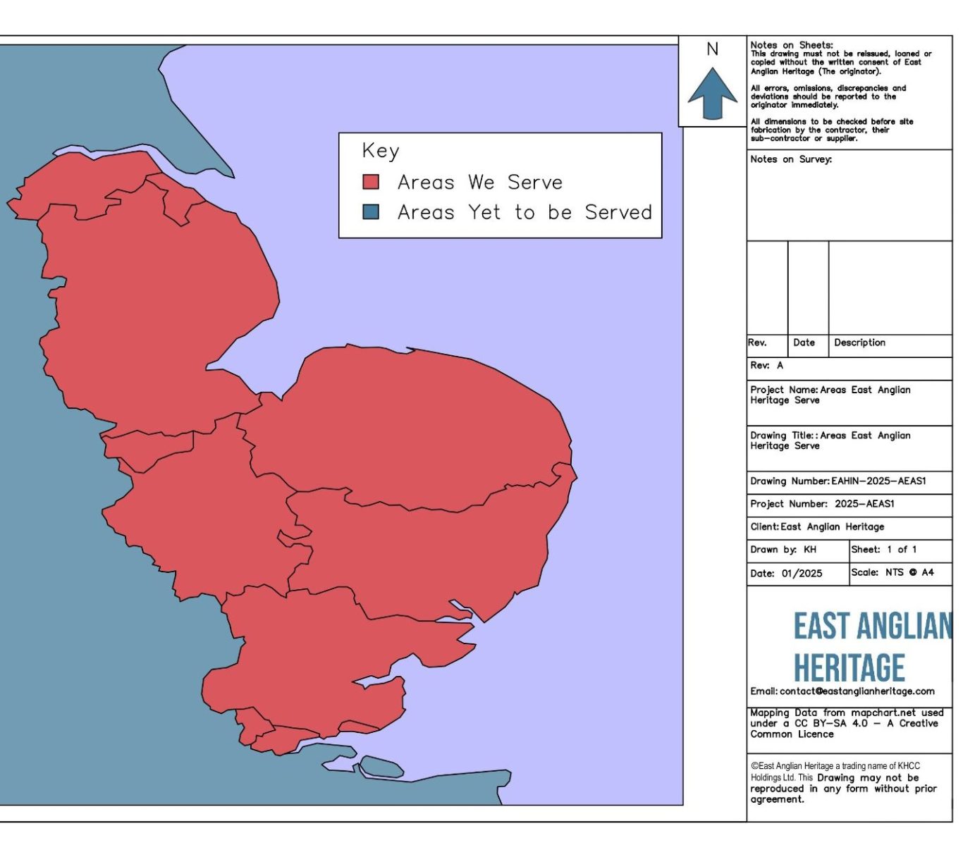 Map of Areas East Anglian Heritage Serve: map of Essex, Suffolk, Norfolk, Cambridgeshire, Lincolnshire.